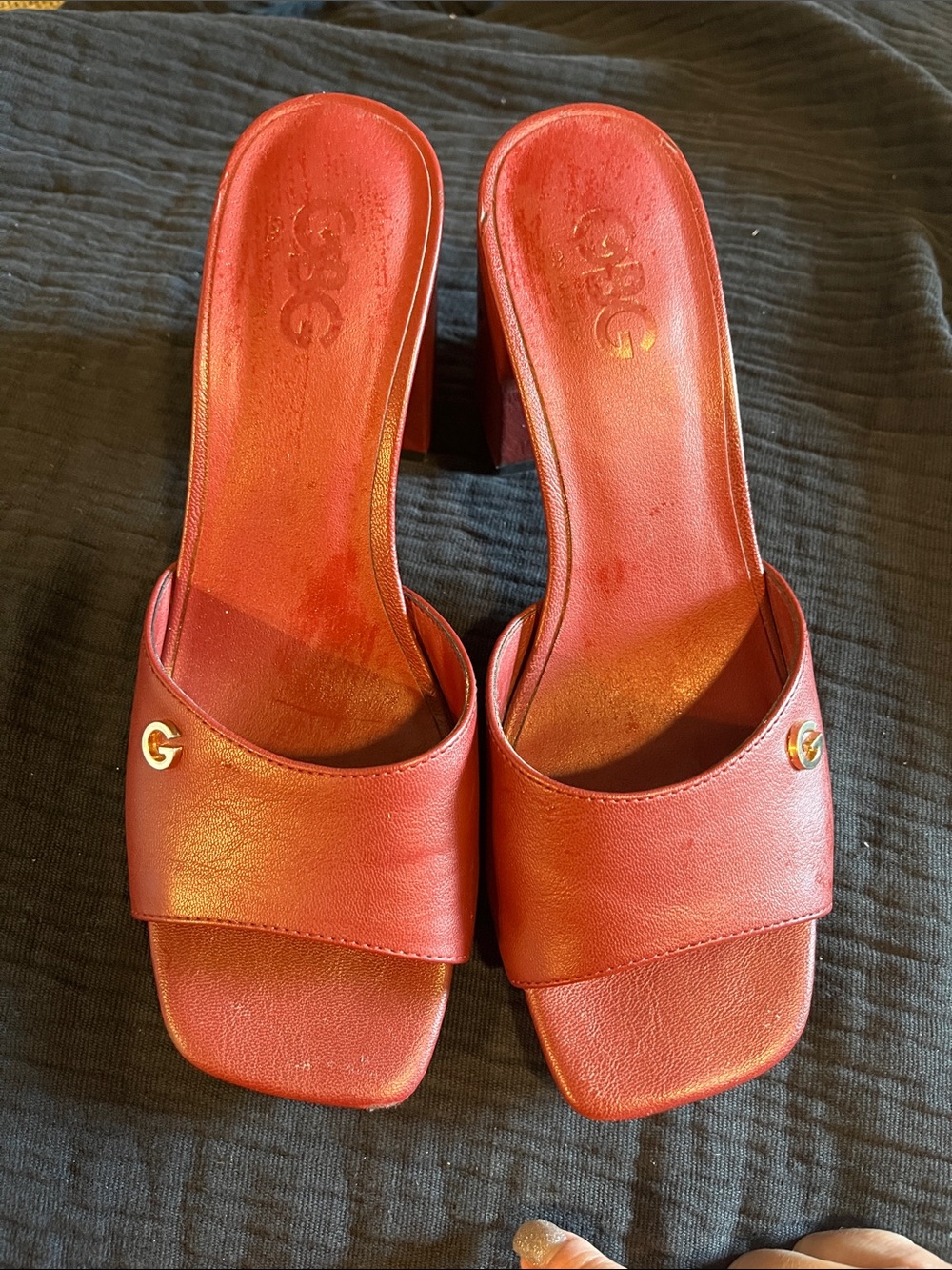 G by Guess Red Slip-On Block Heel Mules